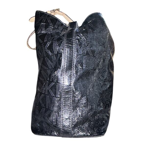 Michael Kors Jet Set Leather Mirror Metallic Signature Black Tote Large - Picture 3 of 11